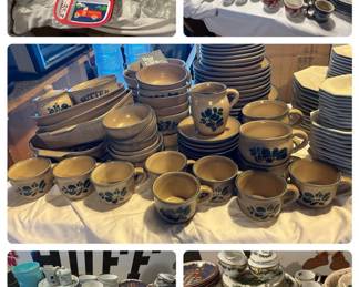 Royal Gallery Christmas china, snowman Christmas dishes, Pfaltzgraff Folk Art dinnerware set with baking/serving dishes