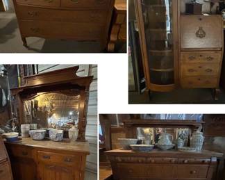 Tiger oak empire buffet, gorgeous secretary, buffet with hutch, dresser, robinson ransbottom pottery, antique scale