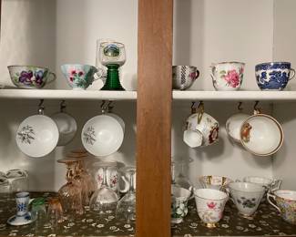 Teacups and saucers, depression glass