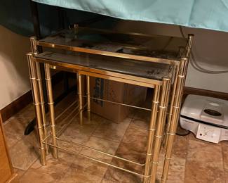 Oh SO CUTE brass and glass nesting tables with bamboo-shape legs!