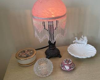 Adorable pink night light, beaded glass lamp