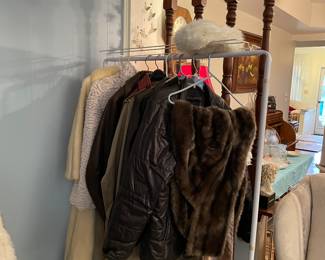 Fur stole, leather jackets