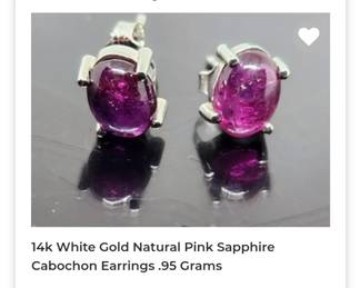 14k white gold natural pink sapphire cabochon earrings