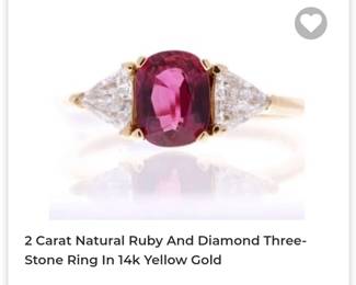 Natural 2 carat ruby diamond 3 stone ring stunning