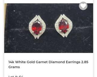 14k white gold garnet diamond earrings