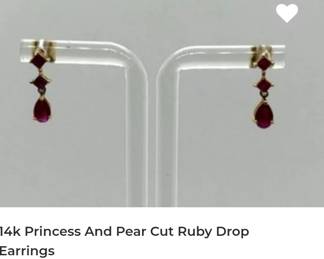 14k Princess Cut pear ruby earrings