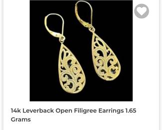 14k open filigree dangle earrings