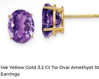 14k 3.2 carat amethyst stud earrings