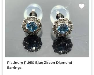 Platinum pt950 blue zircon diamond earrings