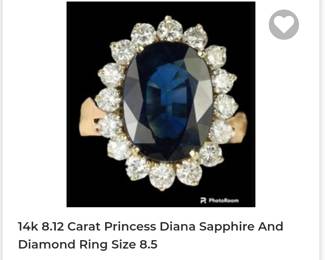 Massive 14k 8.12 carat natural sapphire diamond ring princess Diana style