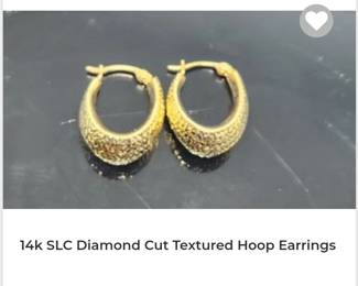 14k textured puff hoop earrings