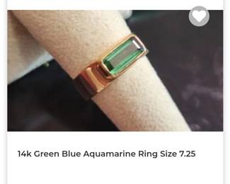14k green aquamarine ring