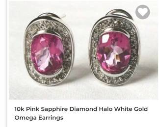 10k pink sapphire diamond earrings