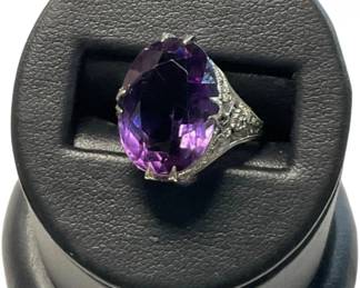 14k white gold art deco 8 prong amethyst ring