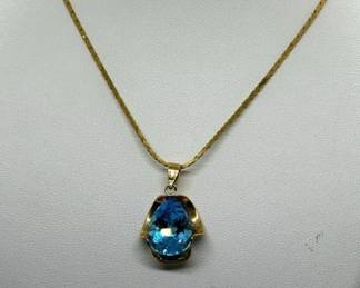 14k 24 inch blue topaz pendent necklace 7.65 grams 