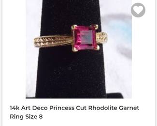 14k Vintage art deco colby rhodolite garnet ring