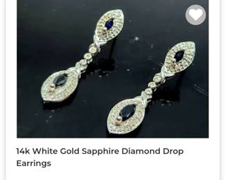 14k white gold sapphire diamond earrings