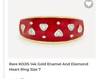 14k kojis red enameled diamond ring