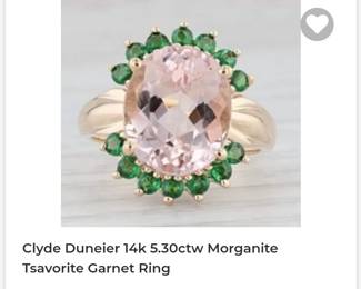 Clyde dunier 14k 5.30 morganite tsavorite ring