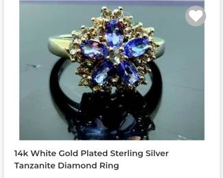 Sterling silver tanzanite diamond ring