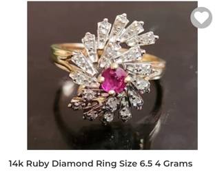 14k ruby diamond ring