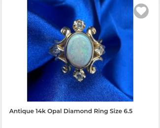 14k ornate opal diamond ring