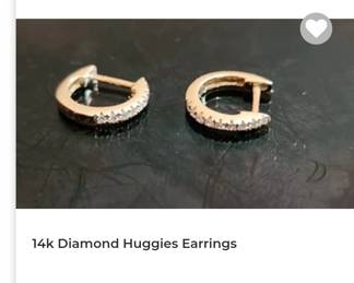14k diamond huggies hoop earrings
