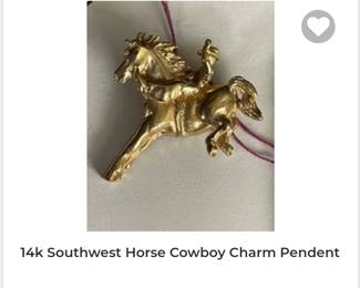14k cowboy on horse pendent southwest