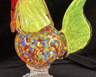 MULTICOLORED ART GLASS ROOSTER, 11.5