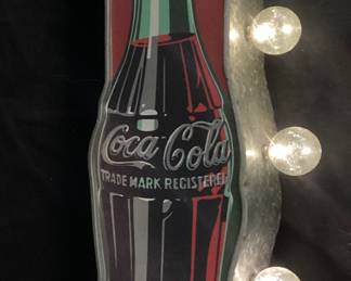 VTG. COCA COLA TIN LIGHT UP WALL SIGN, BATTERY OP.