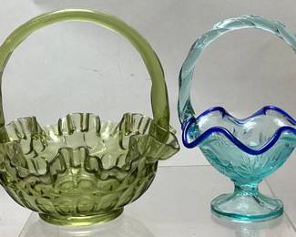PAIR OF FENTON GLASS BASKETS, 7’’