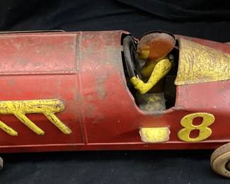 1920s J. CHEIN HERCULES TIN LITHO TOY RACE CAR, 19''L, COMES WITH THE ORIGINAL SPARE TIRE, RUMBLE SEAT, HERCULES TIRES,