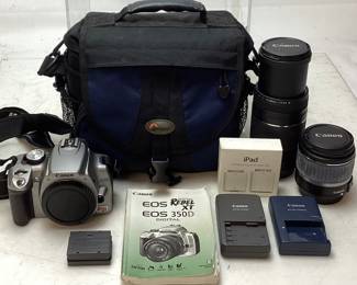 CANON EOS 350D REBEL XT DIGITAL CAMERA EXTRA LENS, CHARGER, BAG