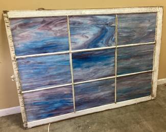 VTG. SLAG ART GLASS WINDOW, 59''