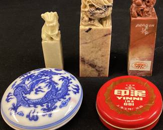 VTG. CARVED ORNATE SOAPSTONE WAX/INK SEA