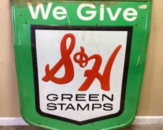 VTG. S & H GREEN STAMP METAL SIGN, 40"H, 