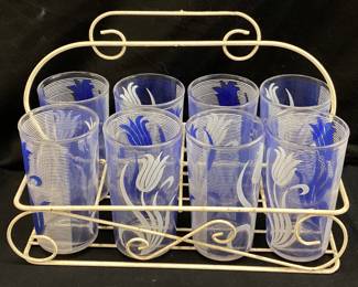 METAL GLASS HOLDER w 8 TULIP DECORATED