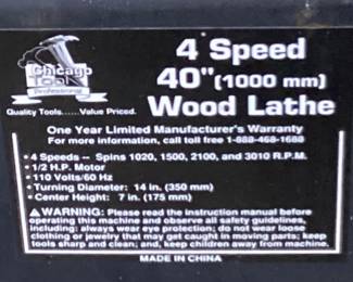 CHICAGO TOOL 4 SPEED 40’’ WOOD LATHE