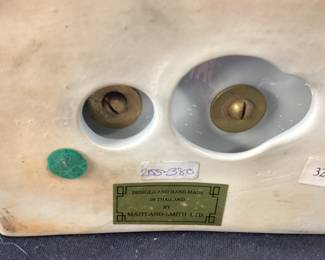  VTG. MAITLAND-SMITH BLUE & WHITE PORCELAIN HORN OF PLENTY  TRUMPET VASES, 12''H,