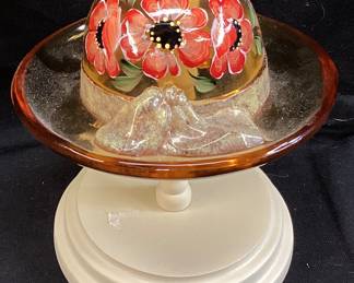  FENTON HAND PAINTED HAT w STAND