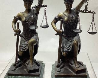 BRONZE LADY JUSTICE ON MARBLE GREEN BASE