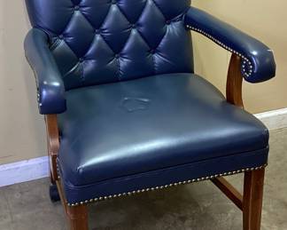VTG. TUFTED BLUE LEATHER DESK CHAIR