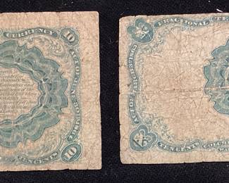 (2) 1874 TEN CENT FRACTIONAL PAPER CURRENCY NOTES,