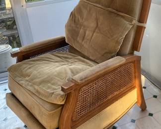 Vintage Velvet And Cane Recliner For Reupholstering