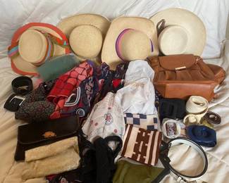 Vintage Panama Hat, Silk Scarves And Belts