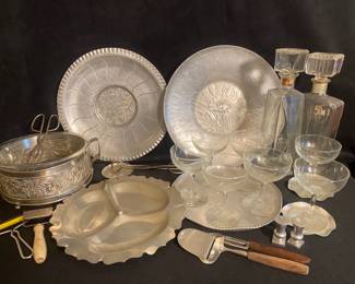 Pewter, Aluminumware Serving Trays, Stemware, Decanters More
