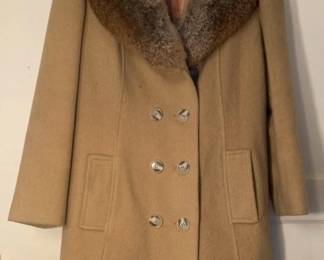 Vintage Wool Coat With Real Fur Collar, Size M