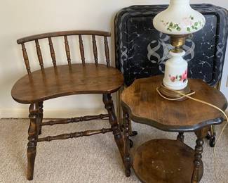 Vintage CalDak Metal Trays, Wooden Chair And Side Table