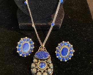 Silvertone Blue Stone Jewelry Set