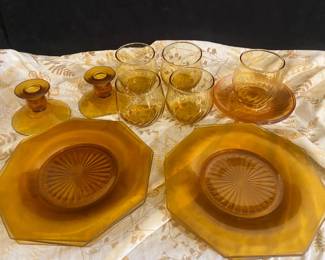 Amber Depression Glass Set